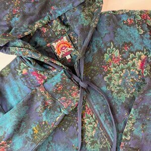 Johnny Was Blue Floral Flower Hoodie Sweatshirt Zip XL Patterned Soft Pocket